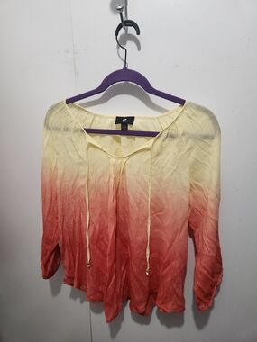 Iz Byer Yellow to Coral Ombre Peasant Blouse